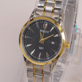 Two Tone Silver Chain Womans Watch Black Dial